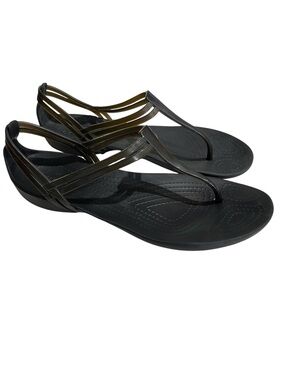 CROCS Isabella T-Strap Jelly Thong Sandal Iconic Comfort Women’s SZ 8 Black